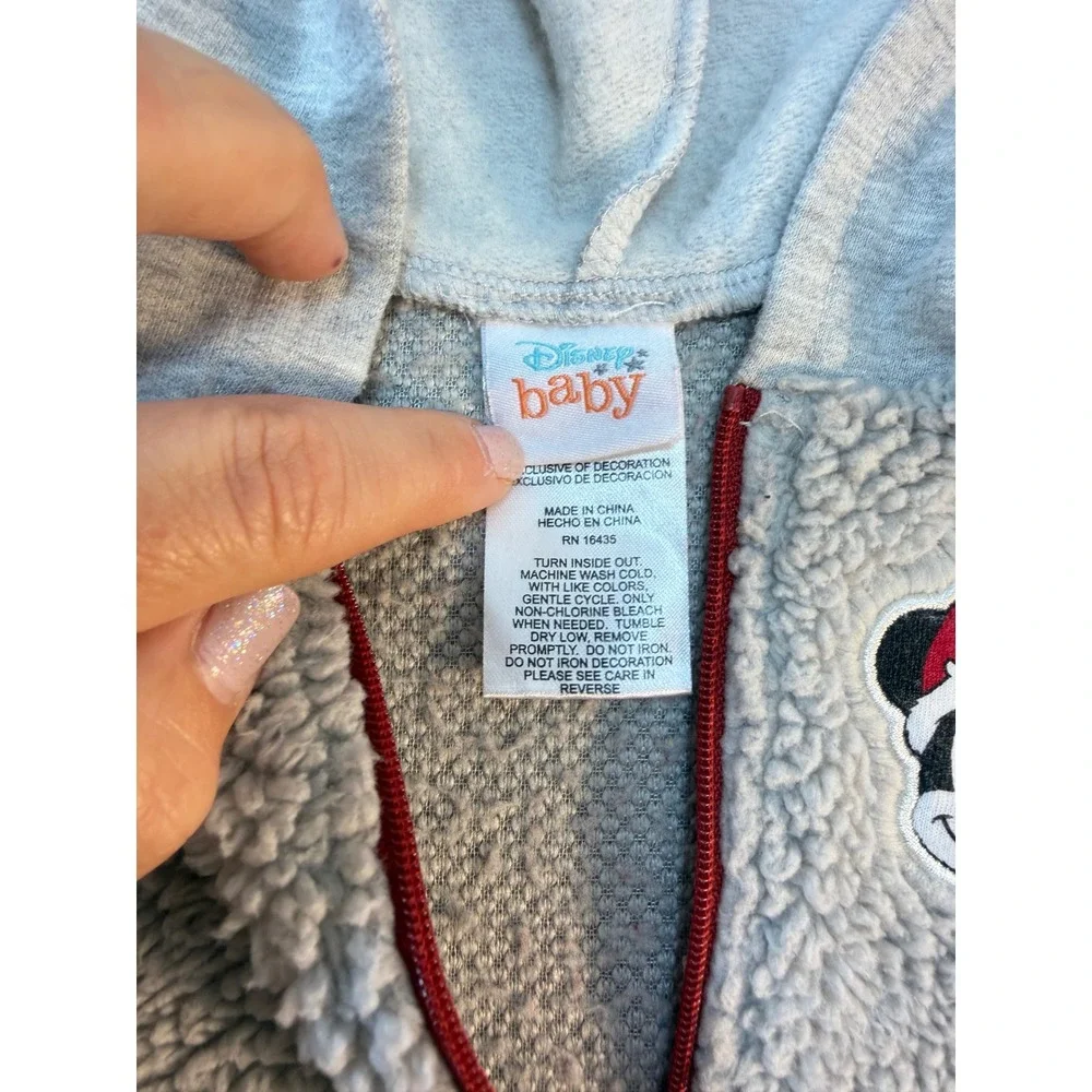 Disney Baby Hoodie Pants Set 6-9M Red Gray Mickey Mouse Christmas Sherpa READ